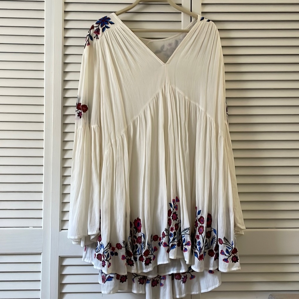 Free people long sleeve embroidered floral dress